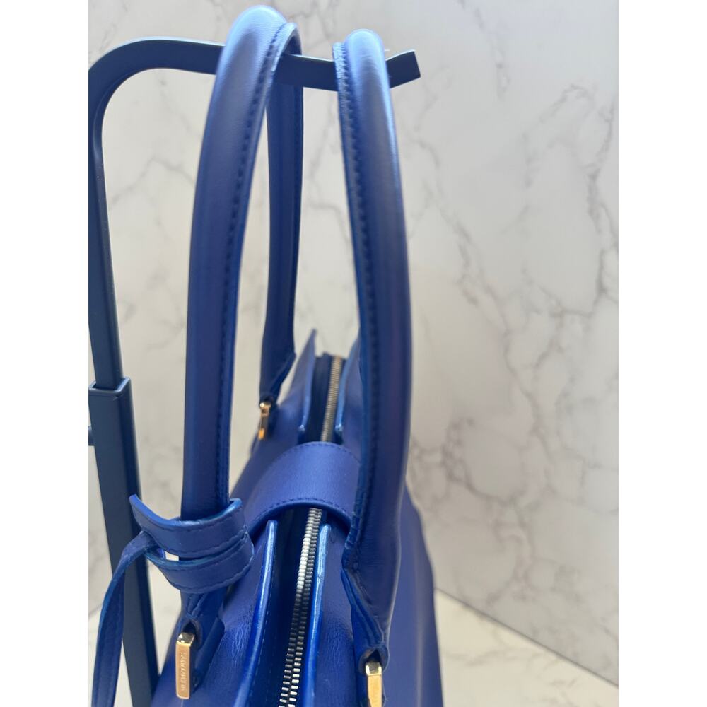 YSL Saint Laurent Classic Y Cabas Chyc Satchel  Blue Leather - Picture 10 of 16